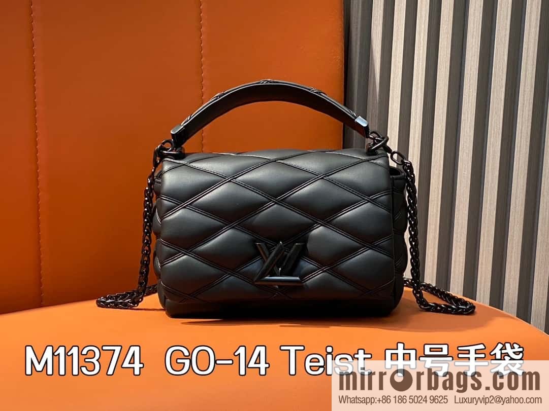 [Boutique‑grade] M11374 black, Darth Vader full leather rhombus chain bag series GO-14 Teist medium handbag