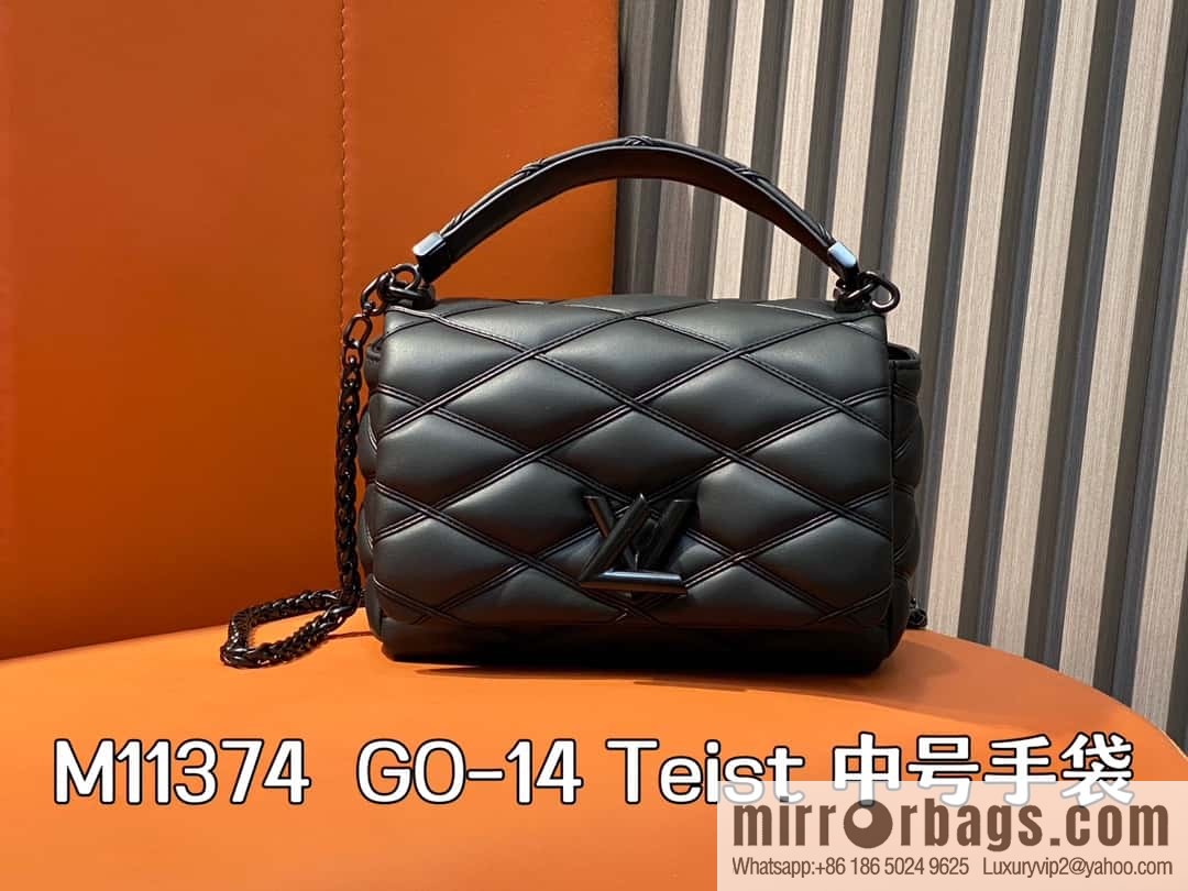 [Boutique‑grade] M11374 black, Darth Vader full leather rhombus chain bag series GO-14 Teist medium handbag
