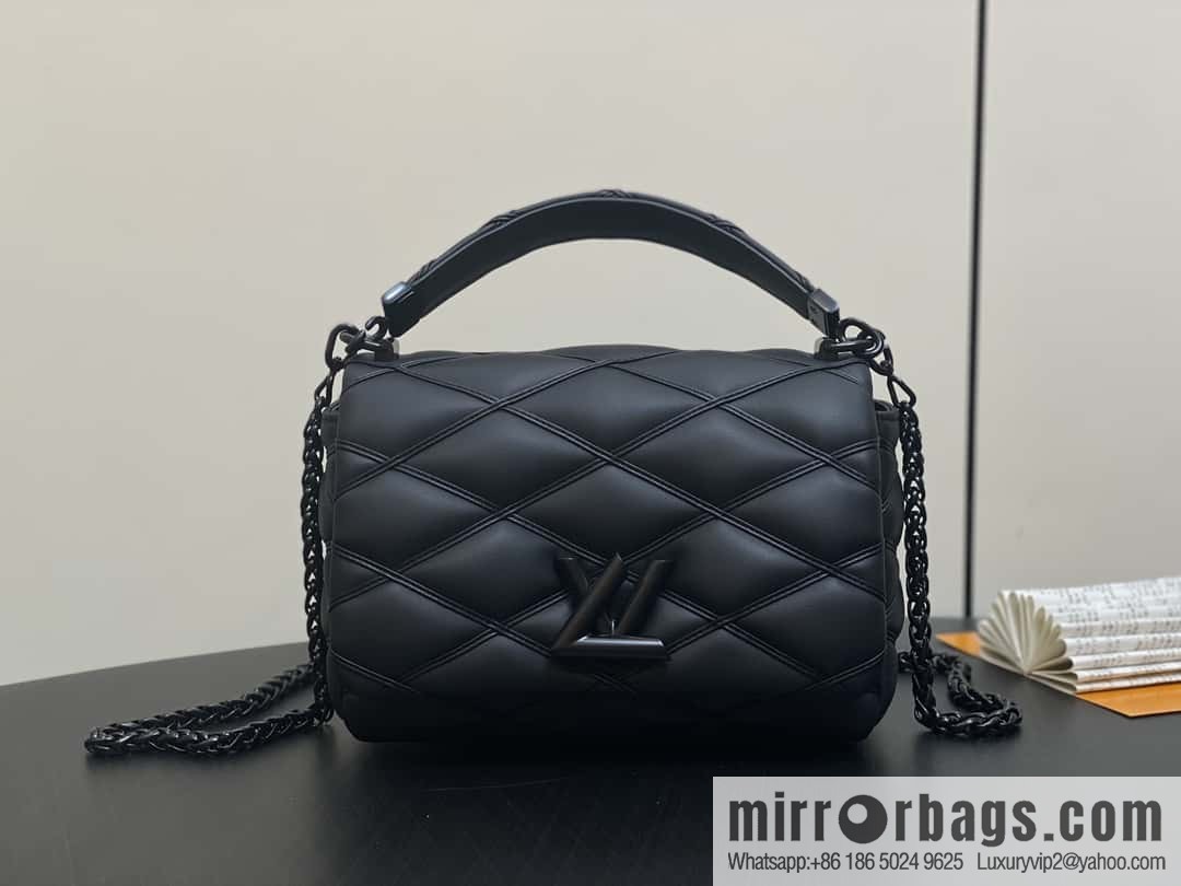 [Boutique‑grade] M11374 black, Darth Vader full leather rhombus chain bag series GO-14 Teist medium handbag