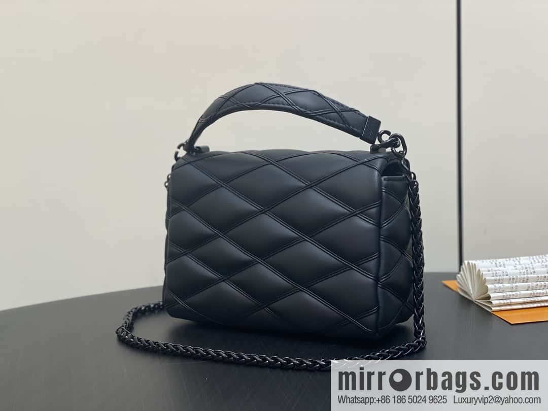 [Boutique‑grade] M11374 black, Darth Vader full leather rhombus chain bag series GO-14 Teist medium handbag