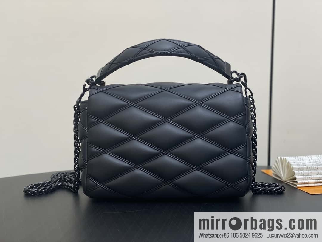 [Boutique‑grade] M11374 black, Darth Vader full leather rhombus chain bag series GO-14 Teist medium handbag