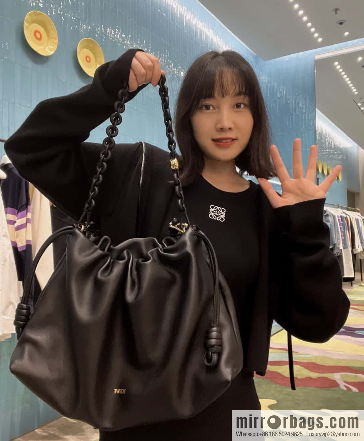 LOEWEFlamenco Purse Large Lucky Bag 🔥 0802 Black