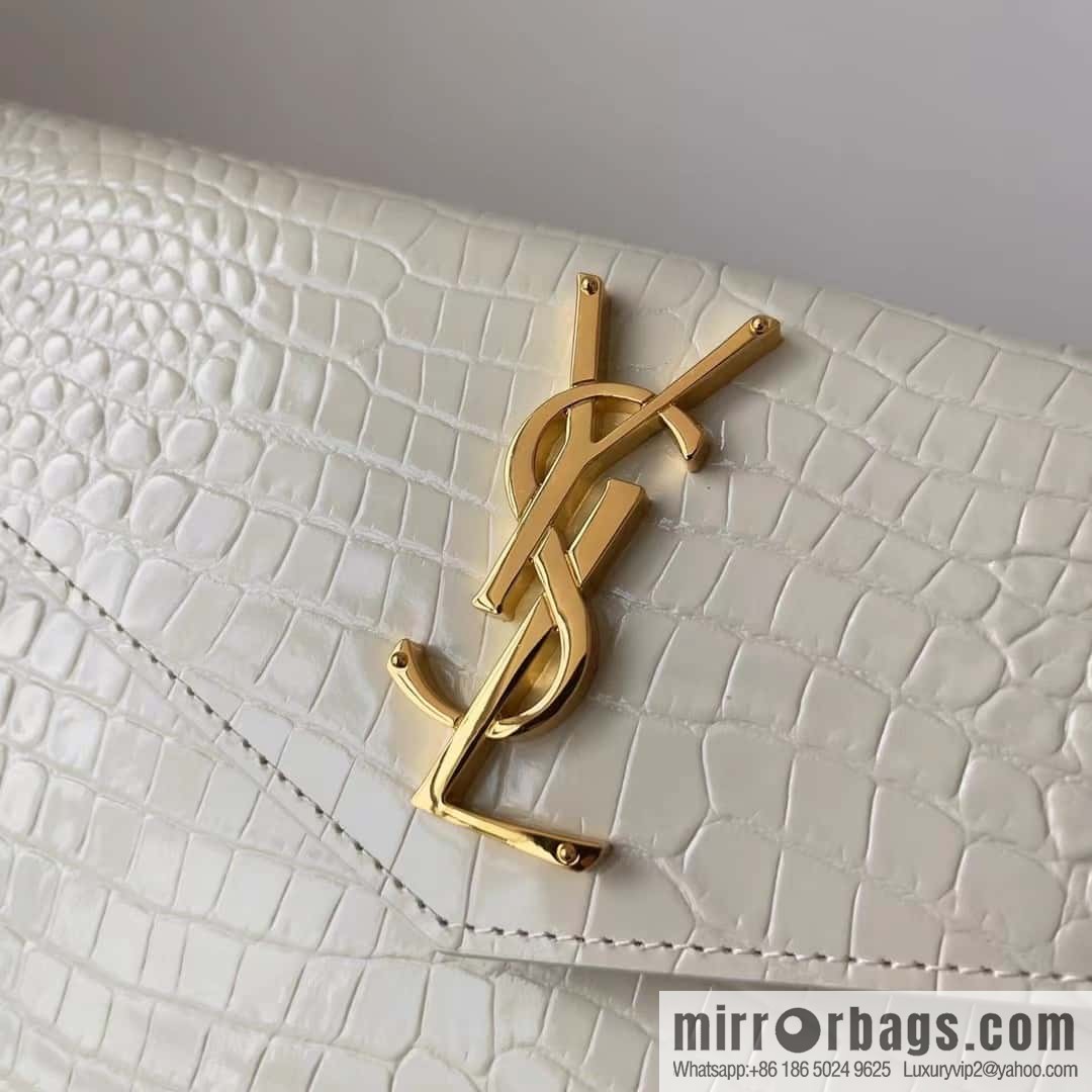 YSL 𝑼𝒑𝒕𝒐𝒘𝒏_ crocodile pattern clutch bag 565739 white/gold buckle