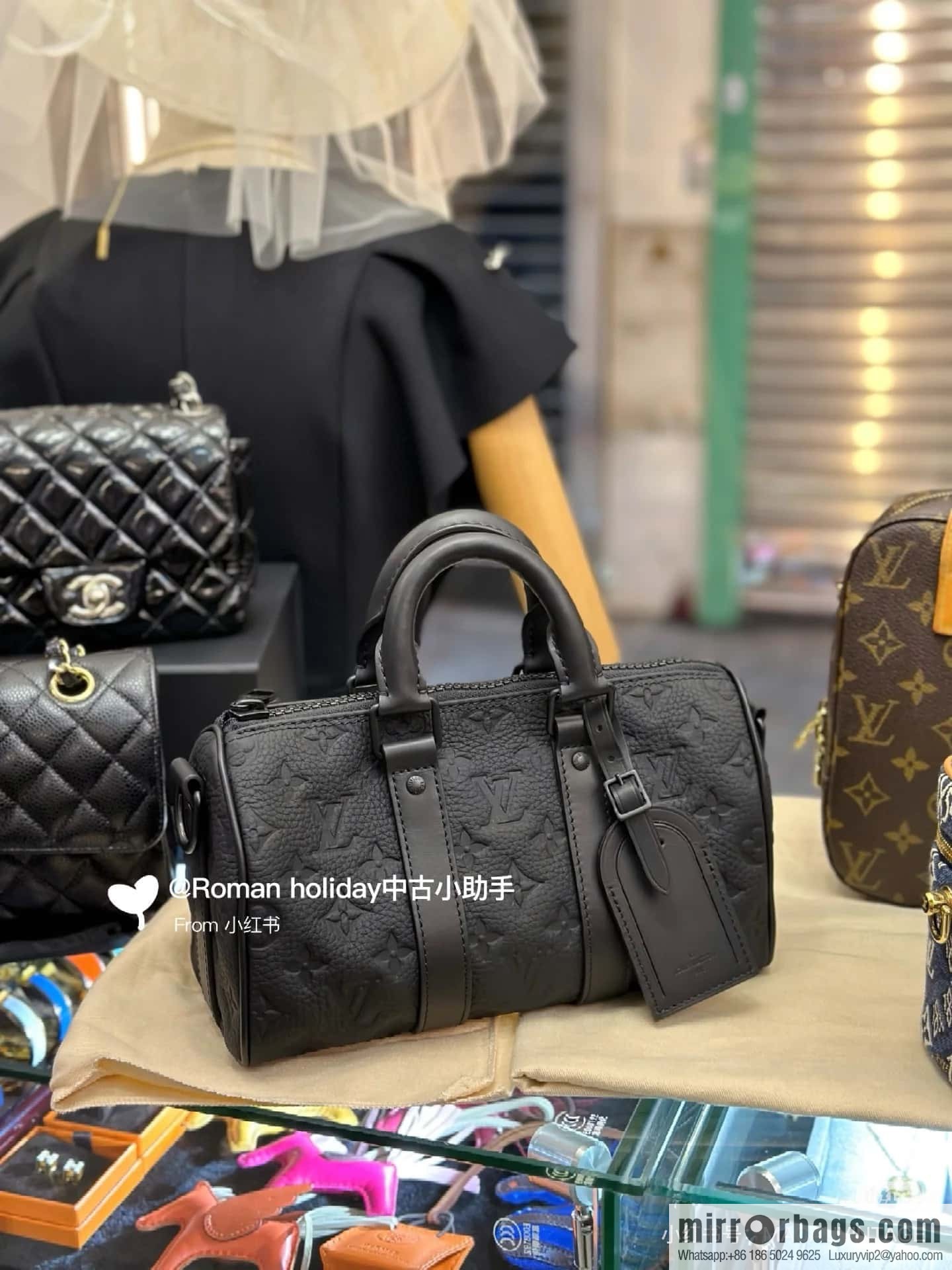 [Boutique‑grade] M20900 black full leather (opposite matte leather) pillow bag series KEEPALL XS handbag Keepall XS handbag