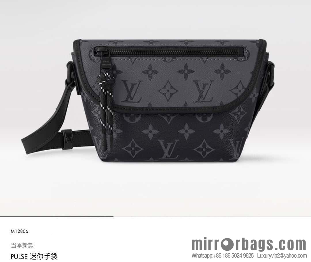 [Boutique‑grade] M12806 black flower/silver flower, men's bag messenger bag series Pulse mini handbag