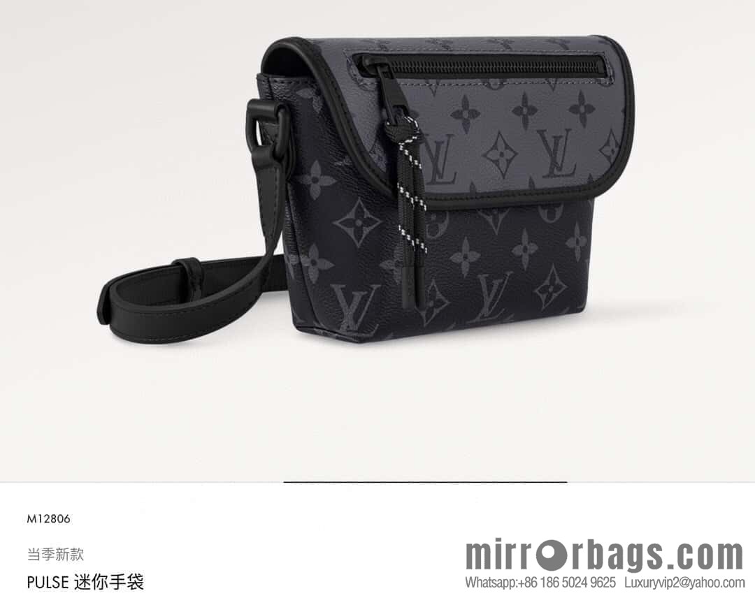 [Boutique‑grade] M12806 black flower/silver flower, men's bag messenger bag series Pulse mini handbag