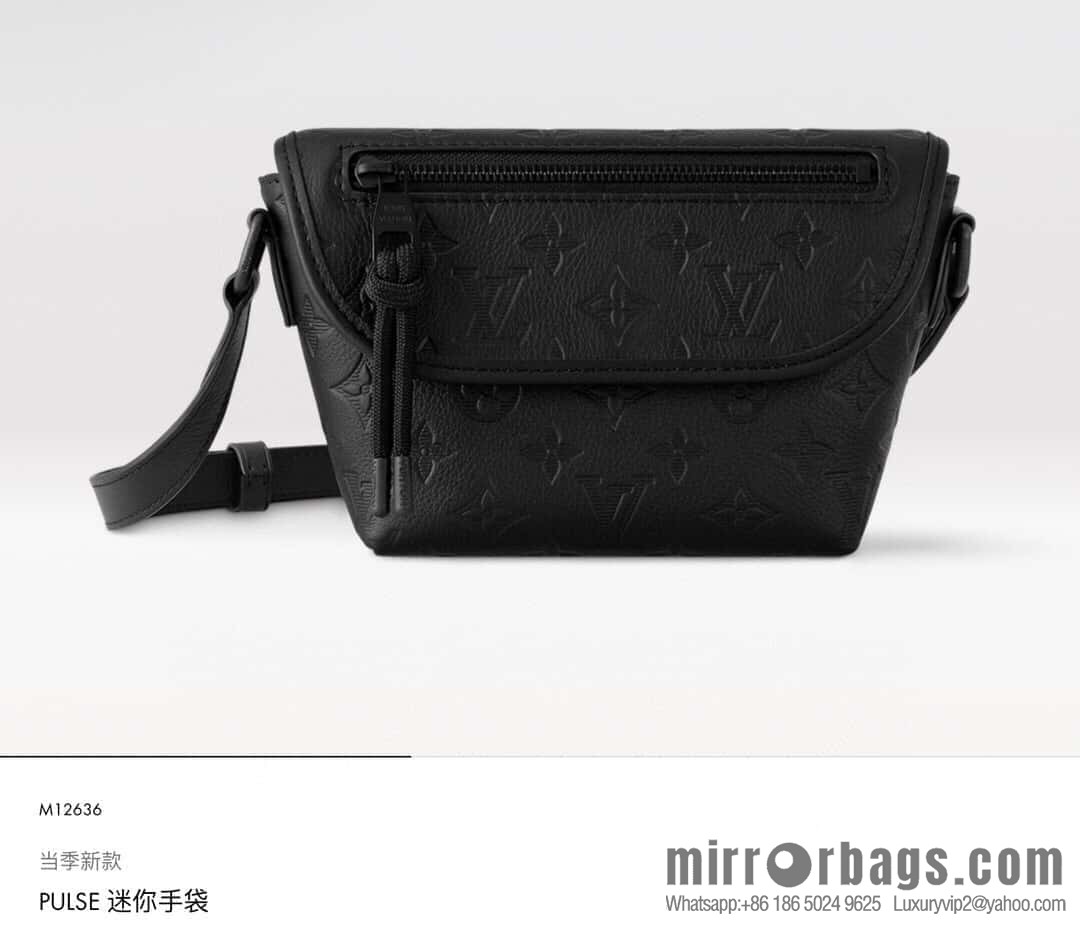 [Boutique‑grade] M12636 black full leather, men's bag messenger bag series Pulse mini handbag