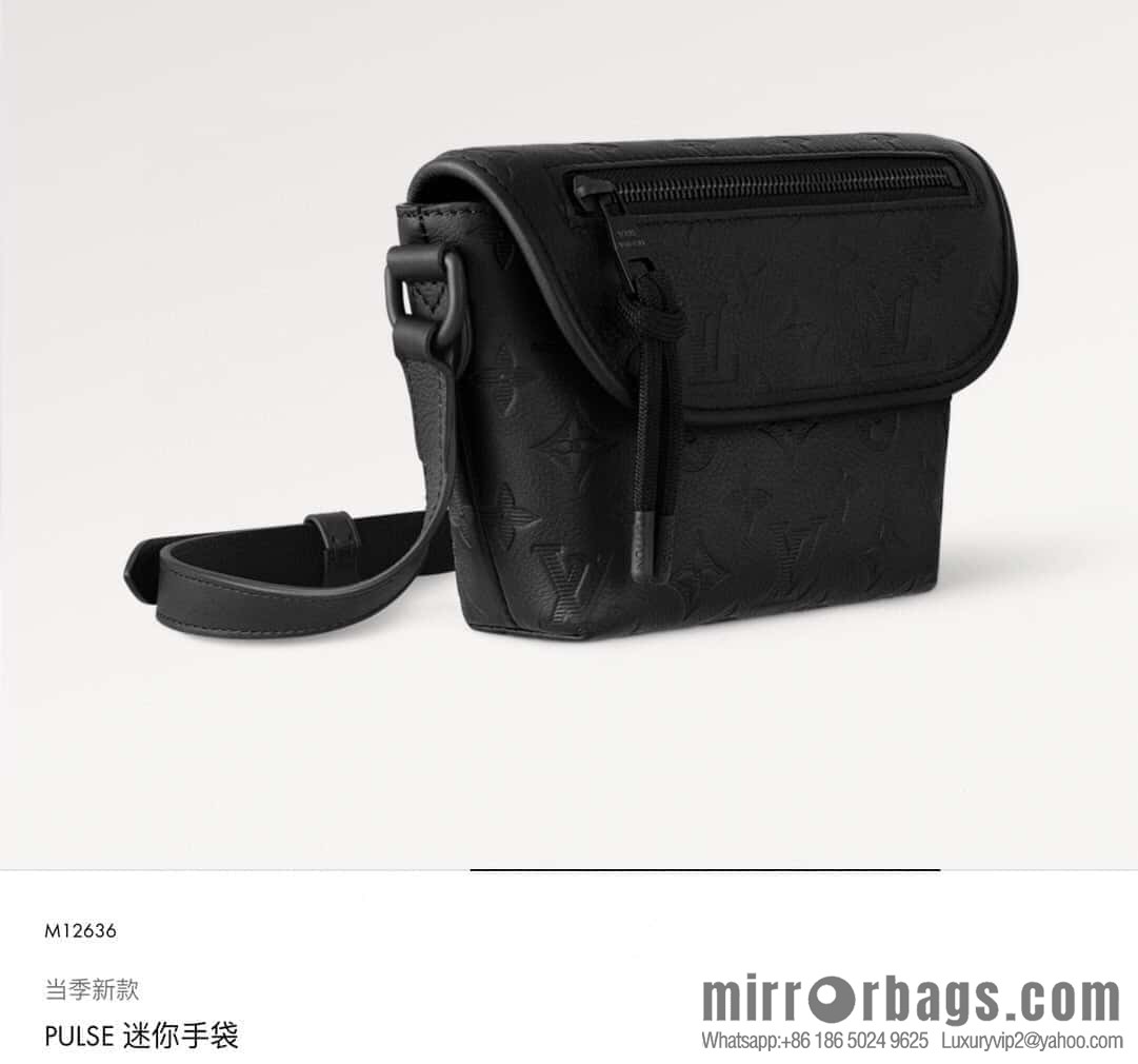 [Boutique‑grade] M12636 black full leather, men's bag messenger bag series Pulse mini handbag