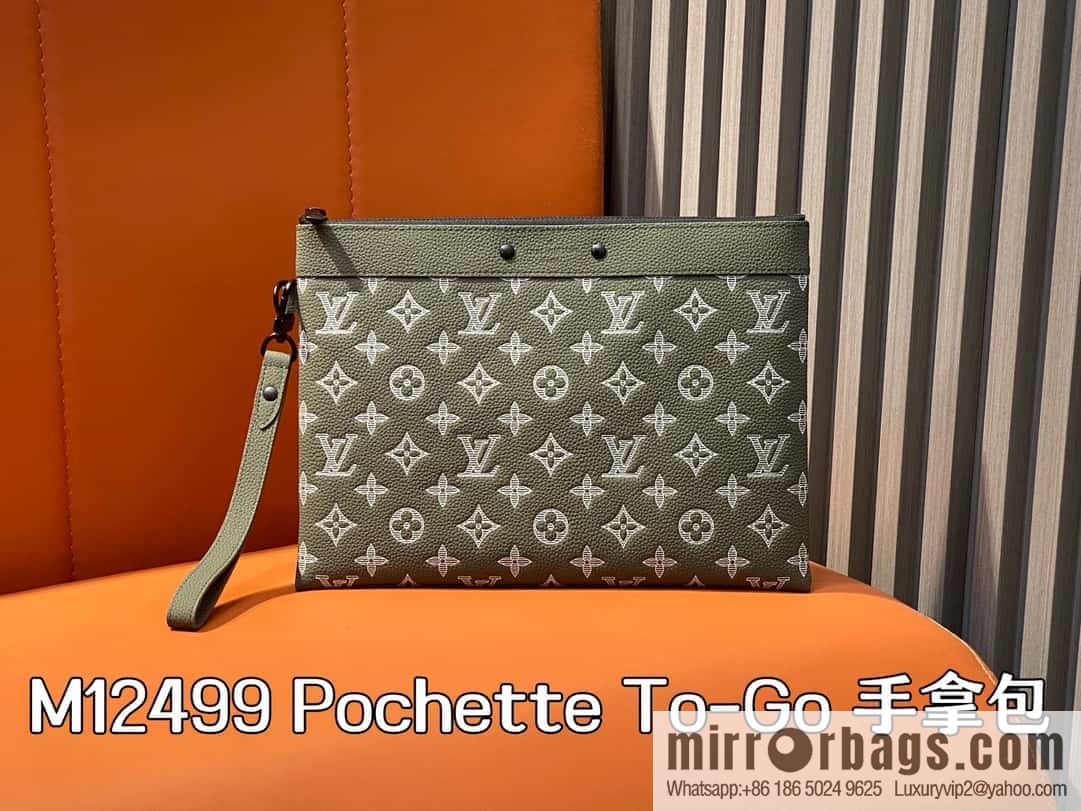 [Boutique‑grade] M12499 green silk screen, full leather handbag clutch bag series Pochette To-Go clutch bag