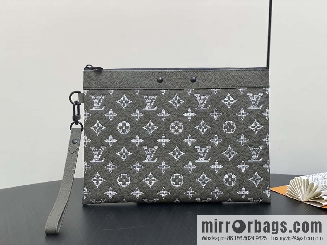 [Boutique‑grade] M12499 green silk screen, full leather handbag clutch bag series Pochette To-Go clutch bag