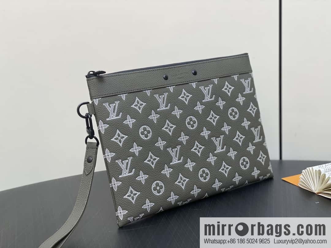 [Boutique‑grade] M12499 green silk screen, full leather handbag clutch bag series Pochette To-Go clutch bag