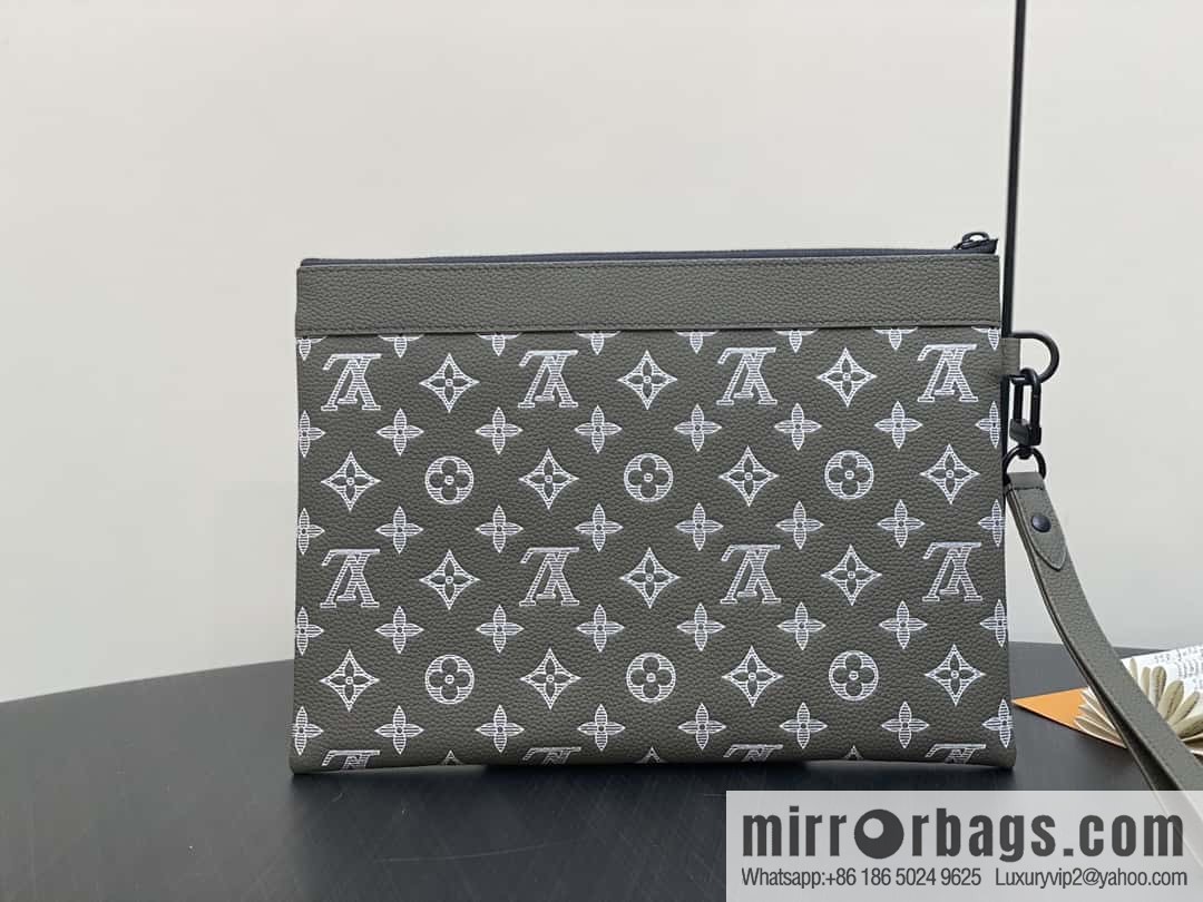 [Boutique‑grade] M12499 green silk screen, full leather handbag clutch bag series Pochette To-Go clutch bag