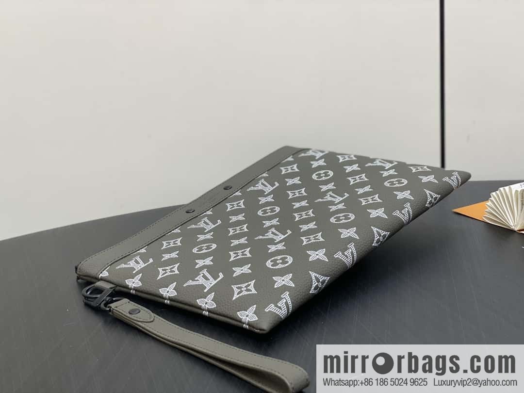 [Boutique‑grade] M12499 green silk screen, full leather handbag clutch bag series Pochette To-Go clutch bag
