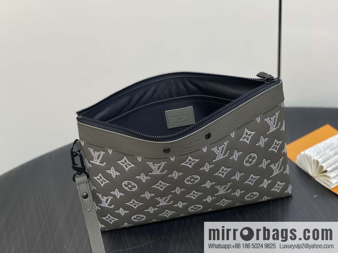 [Boutique‑grade] M12499 green silk screen, full leather handbag clutch bag series Pochette To-Go clutch bag