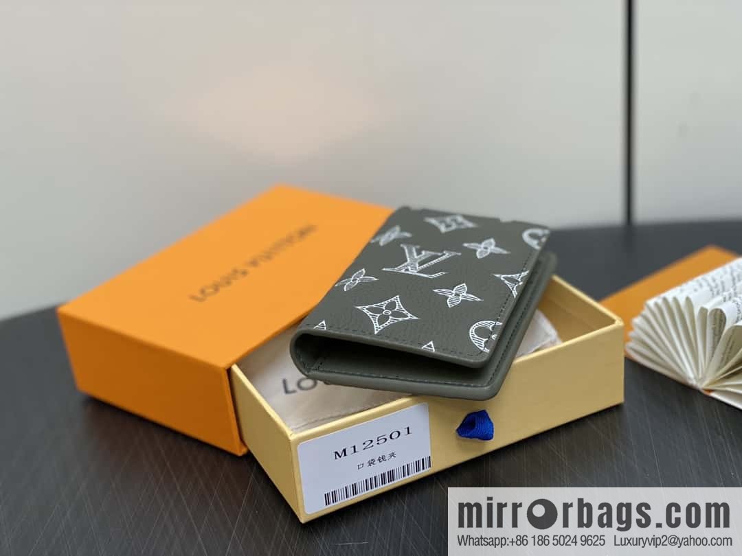 [Boutique‑grade] M12501 green full leather embossing, card bag wallet series, pocket wallet
