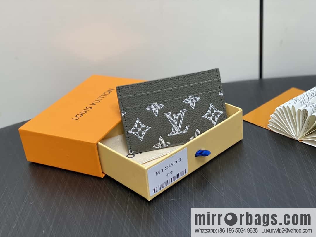 [Boutique‑grade] M12503 green full leather embossed, full leather card bag wallet series PORTE CARTES DOUBLE card holder