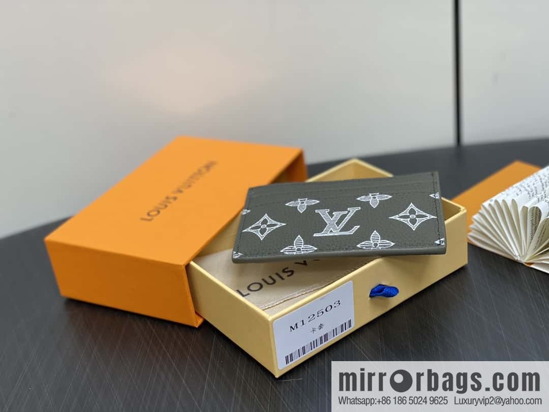 [Boutique‑grade] M12503 green full leather embossed, full leather card bag wallet series PORTE CARTES DOUBLE card holder
