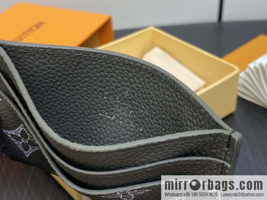 [Boutique‑grade] M12503 green full leather embossed, full leather card bag wallet series PORTE CARTES DOUBLE card holder