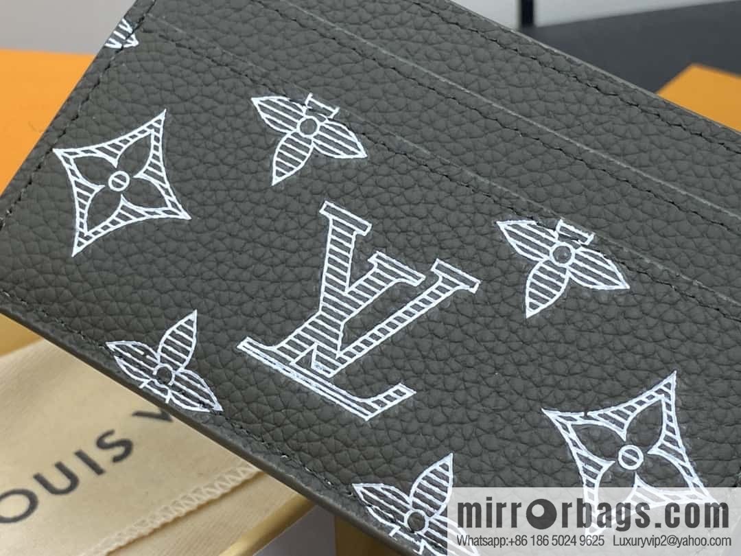 [Boutique‑grade] M12503 green full leather embossed, full leather card bag wallet series PORTE CARTES DOUBLE card holder