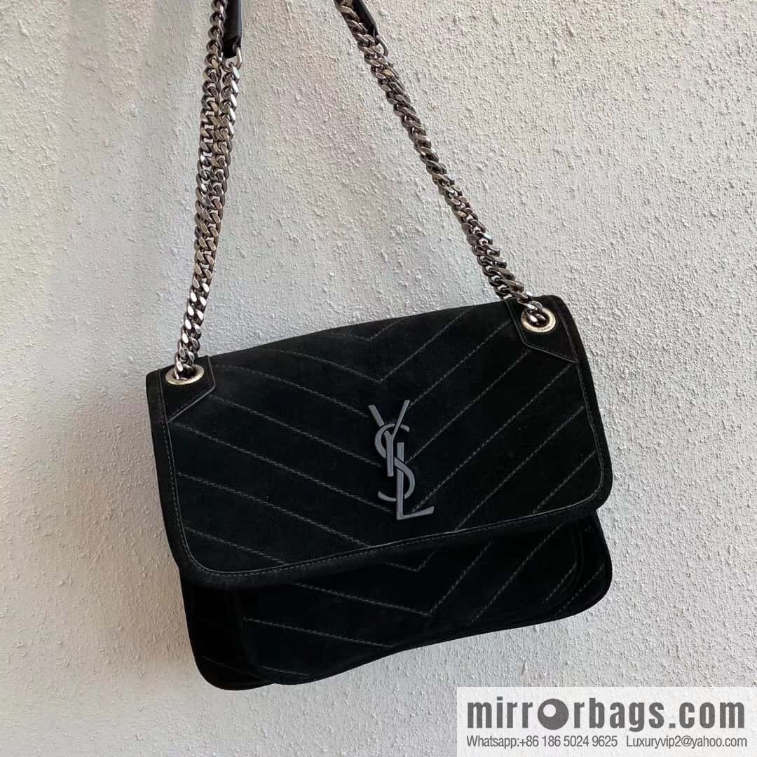 YSL 🌱 𝙉𝙞𝙠𝙞 𝟮𝟴𝙘𝙢 『 Suede & Cowhide 498894 Black