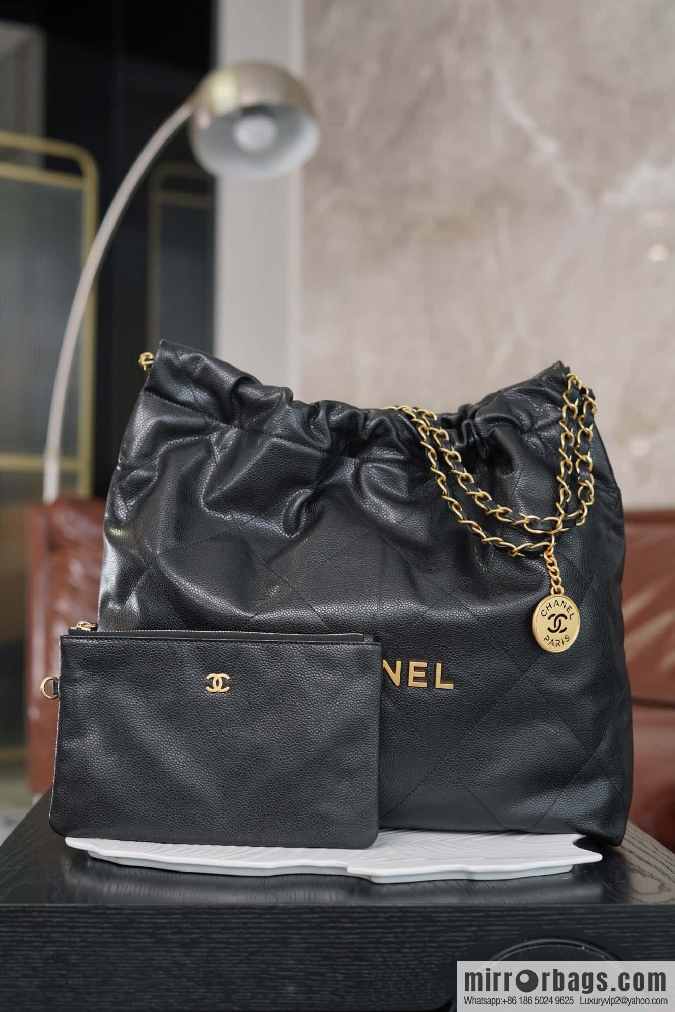 ππππππ πππ new litchi pattern handbag, medium black gold buckle AS3261