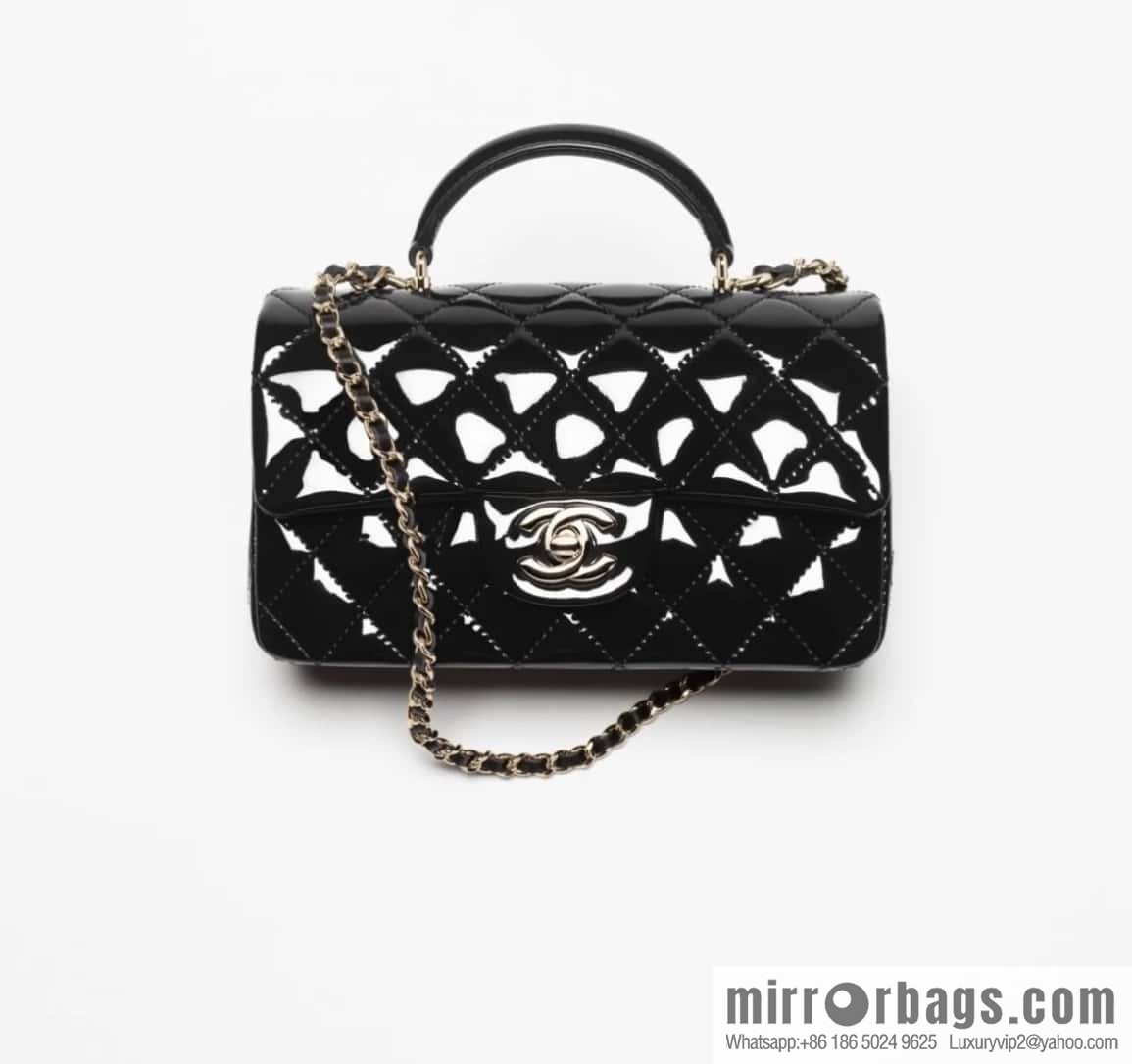 𝗖𝗛𝗔𝗡𝗘𝗟 24K CF Mini Portable, patent leather, black AS2431 B18237 94305