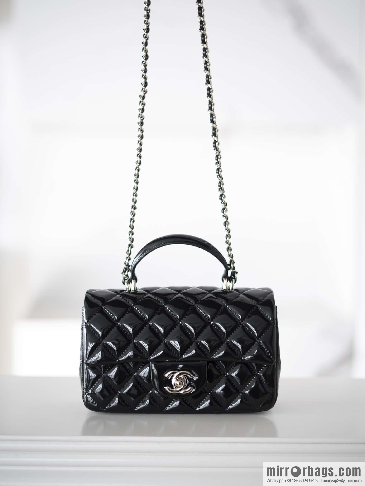 𝗖𝗛𝗔𝗡𝗘𝗟 24K CF Mini Portable, patent leather, black AS2431 B18237 94305