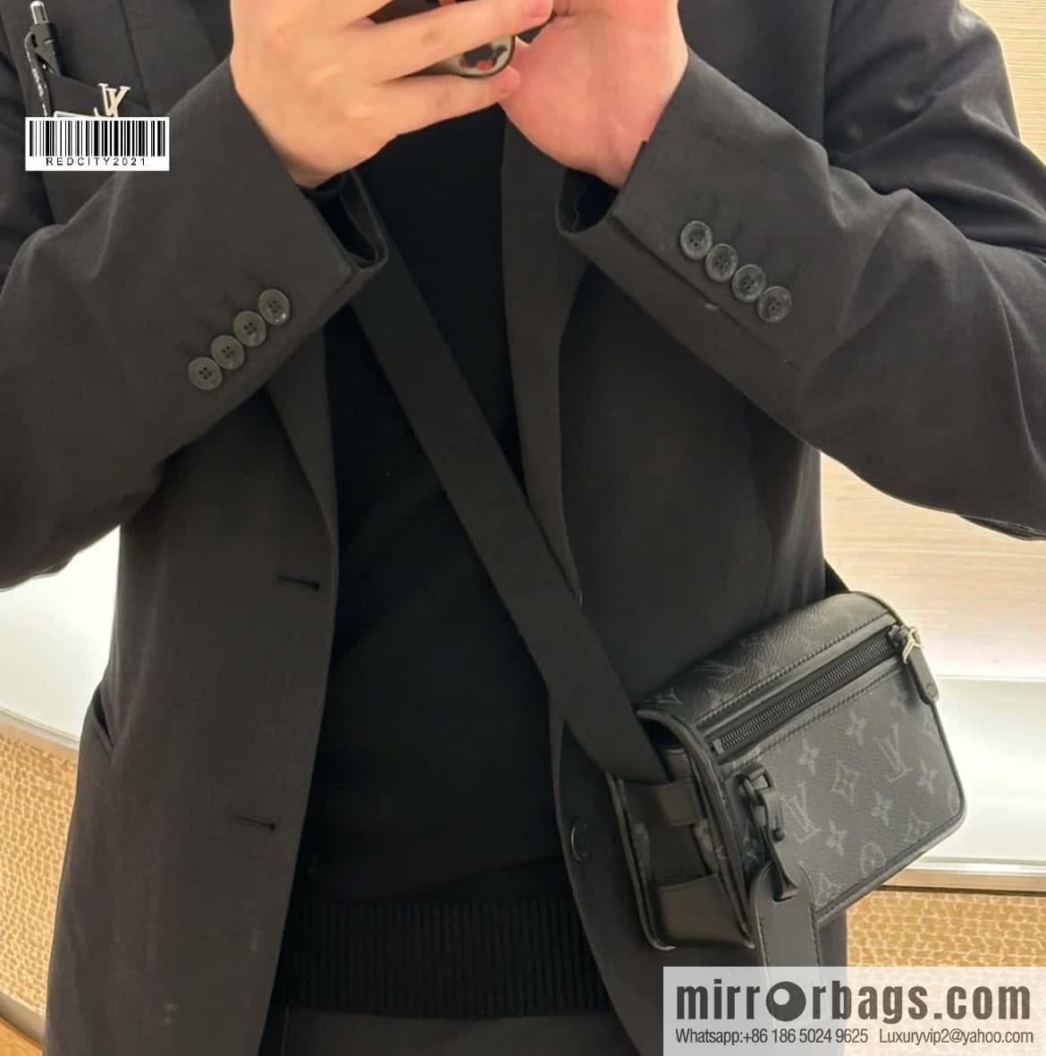 [Boutique‑grade] M12599 black flower, men's bag messenger bag series Bosphore mini handbag