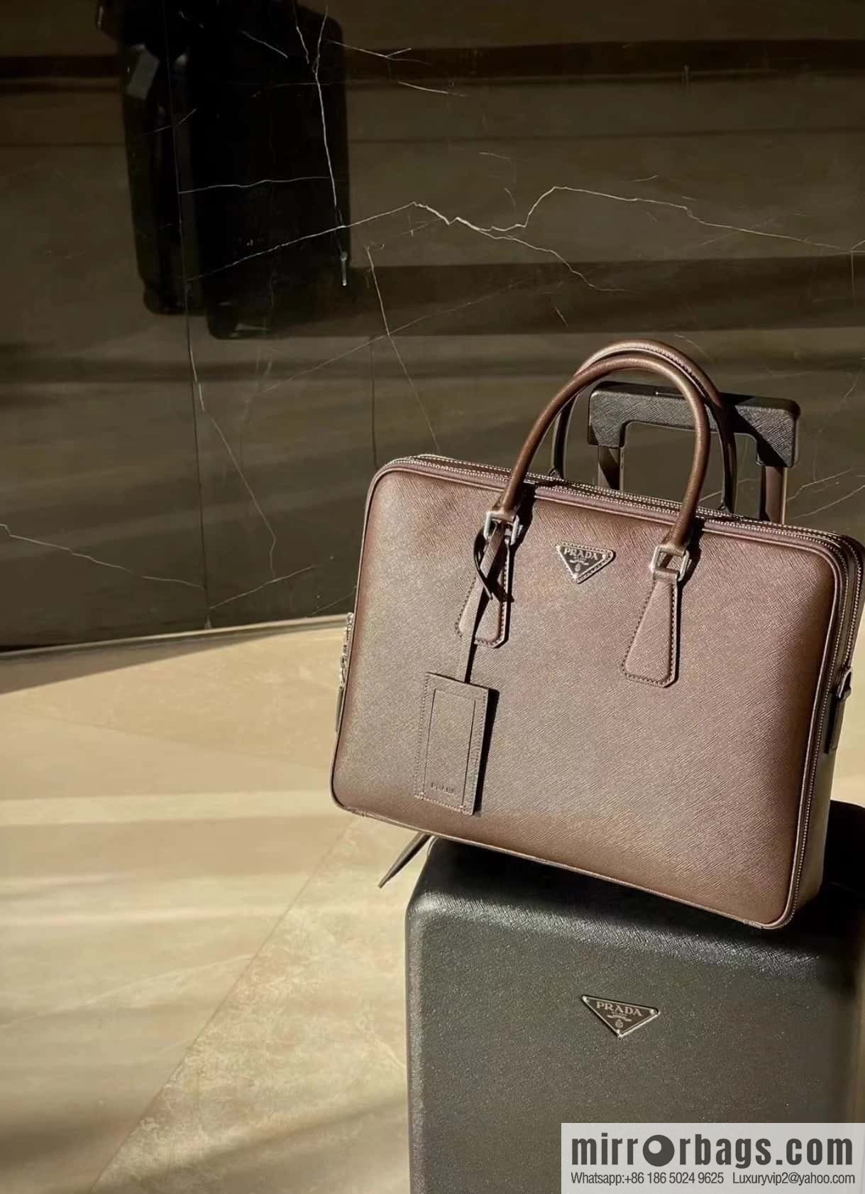 PRADA 🎉 Double Briefcase 🎉🎉 2VE022 Dark Coffee🎉