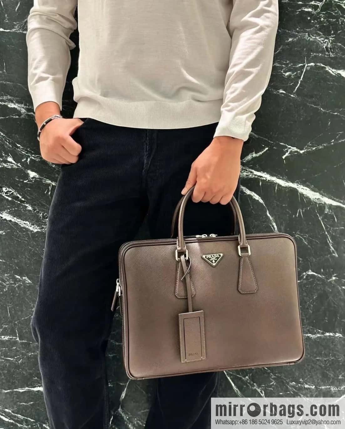 PRADA 🎉 Double Briefcase 🎉🎉 2VE022 Dark Coffee🎉