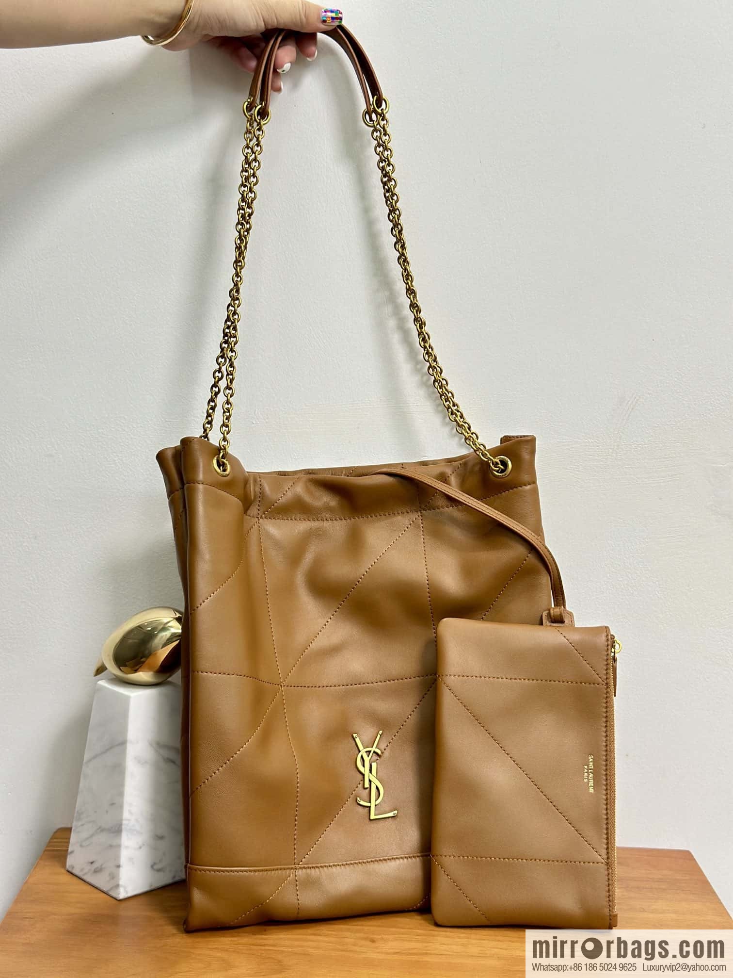 YSL 𝗝𝗔𝗠𝗜𝗘 𝟰.𝟯 𝗣𝗢𝗖𝗛𝗢𝗡 sheep leather clutch bag 781666 caramel color