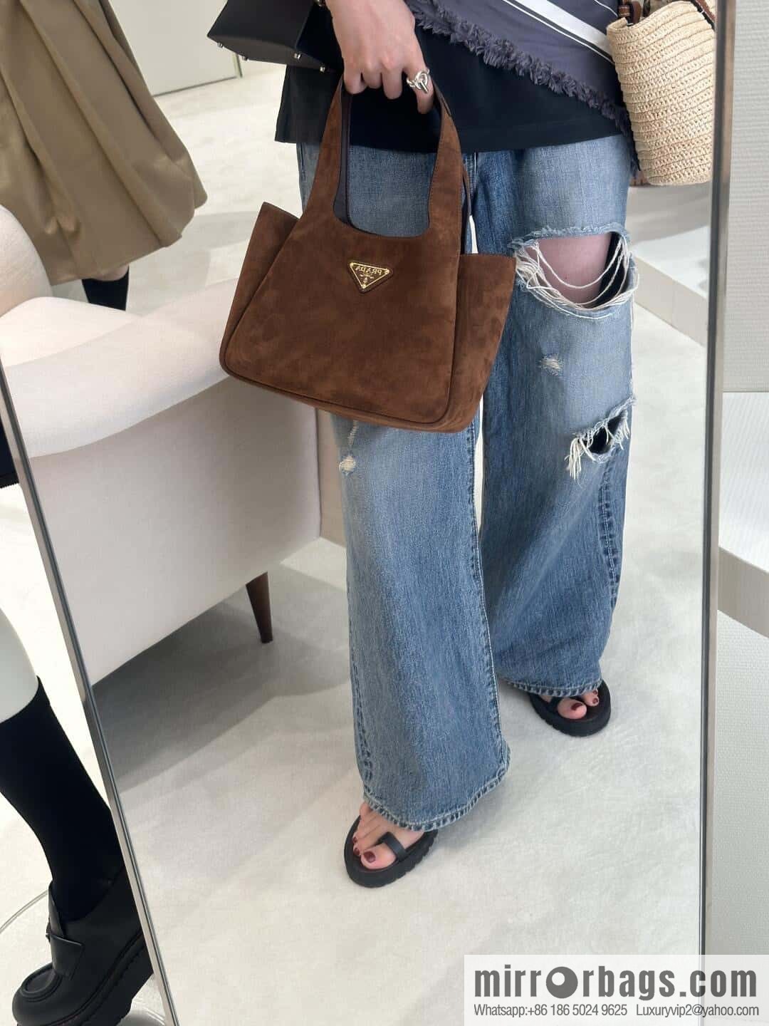PRADA 🎉 frosted leather vegetable basket 🎉🎉 1BG335 large new bucket bag✨