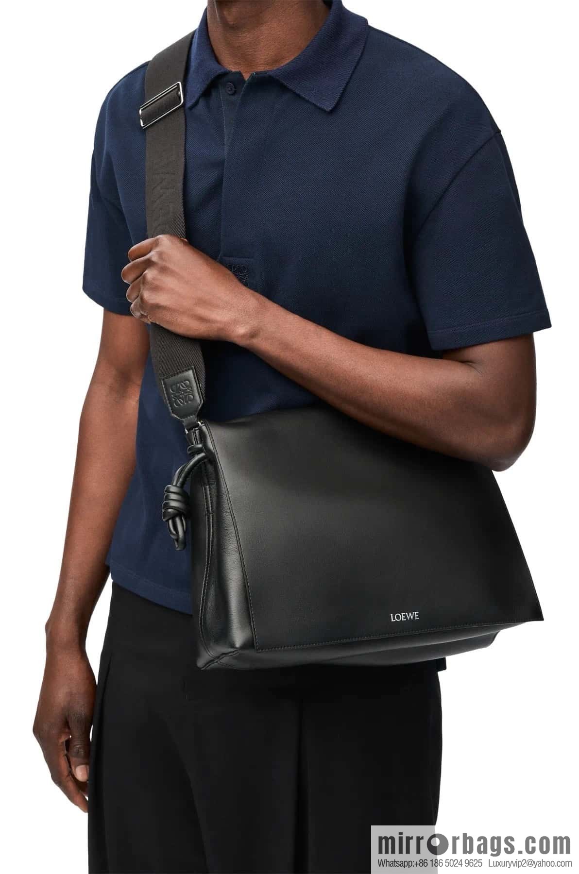 LOEWE Luo Jia 🌟 glossy soft cow leather Flamenco satchel messenger bag 0901 black