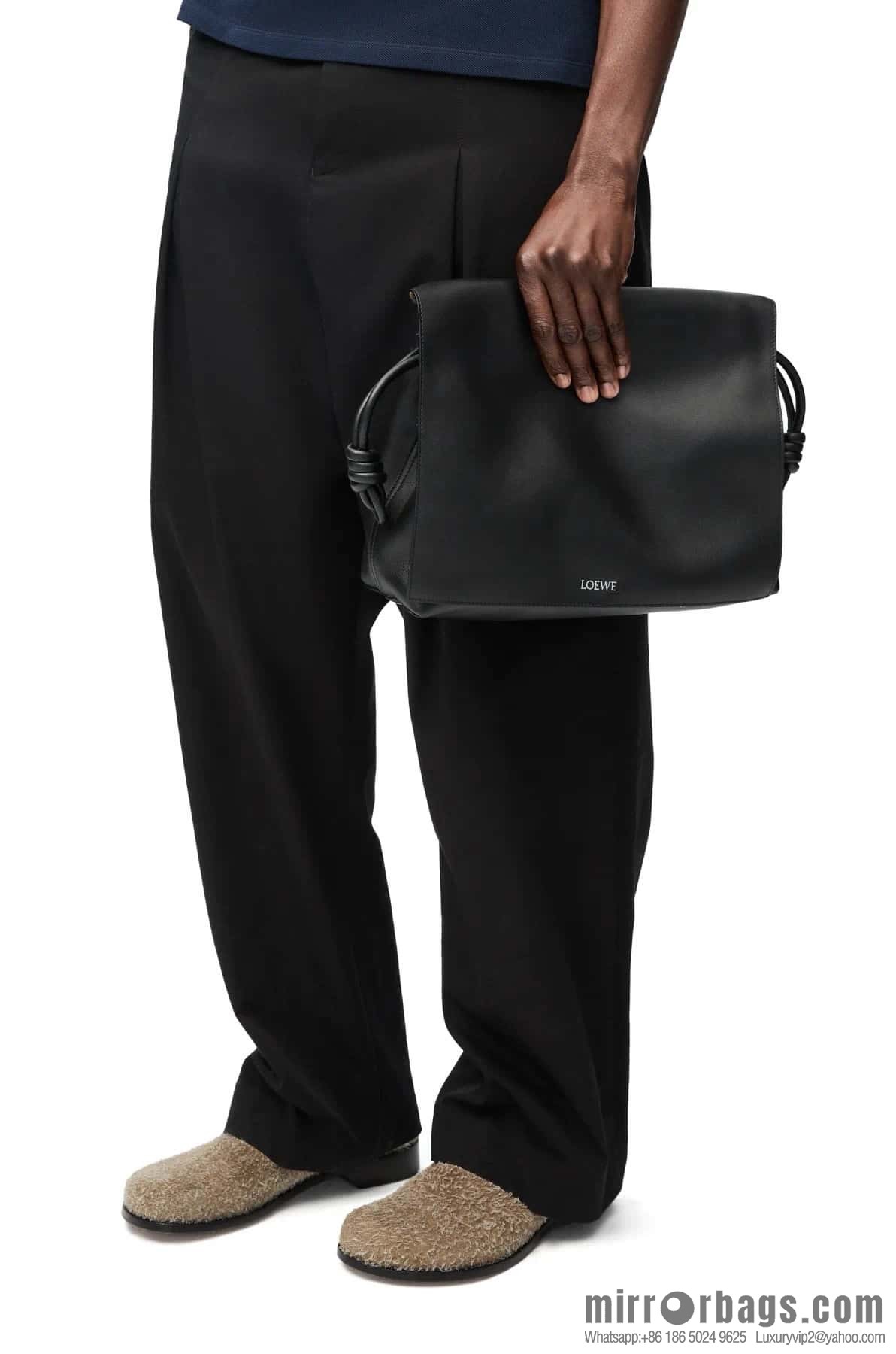 LOEWE Luo Jia 🌟 glossy soft cow leather Flamenco satchel messenger bag 0901 black
