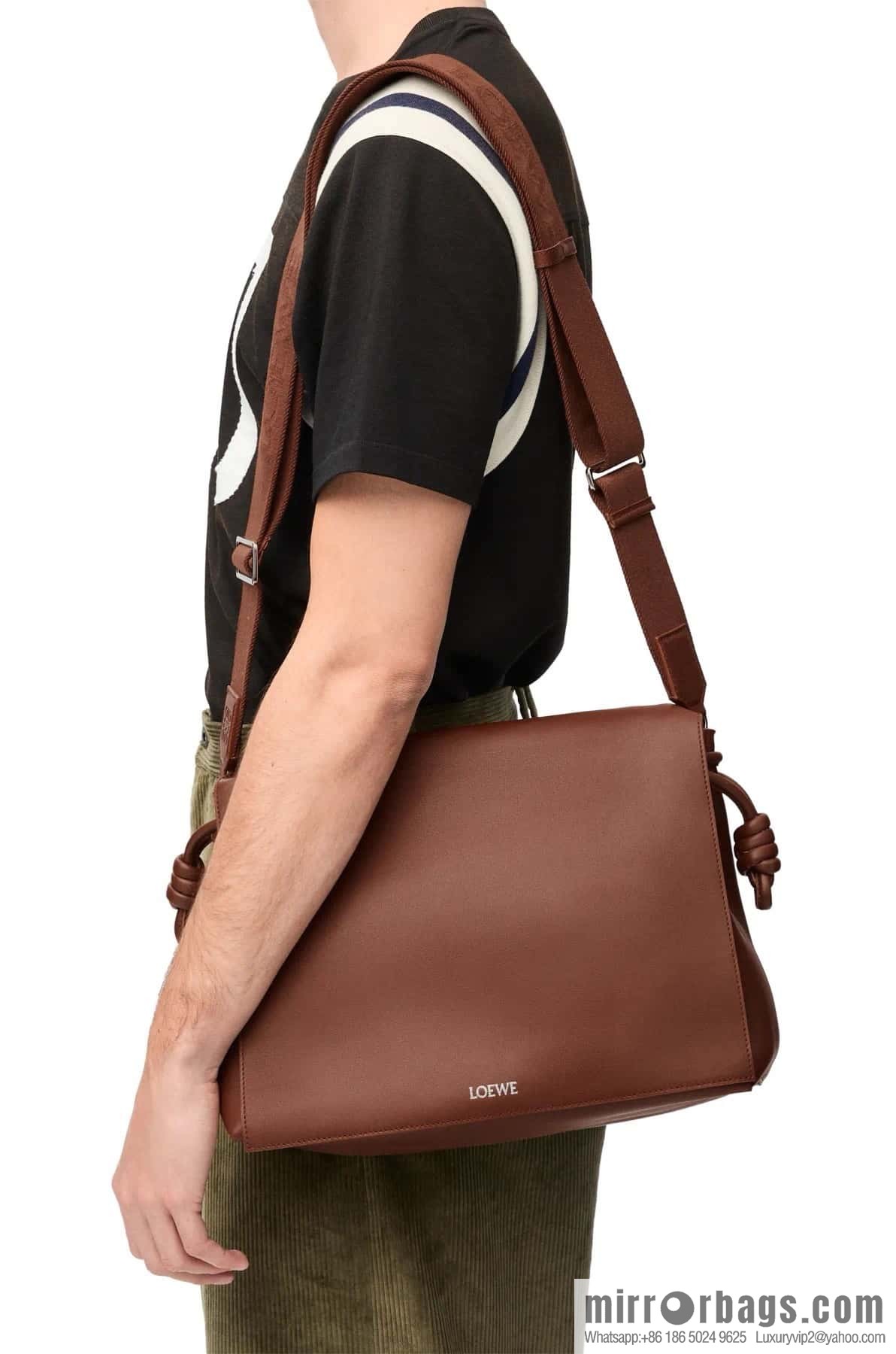 LOEWE Luo Jia 🌟 glossy soft cow leather Flamenco satchel messenger bag 0901 brown