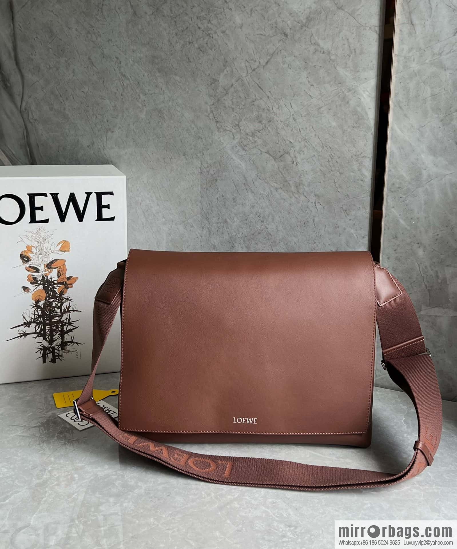 LOEWE Luo Jia 🌟 glossy soft cow leather Flamenco satchel messenger bag 0901 brown