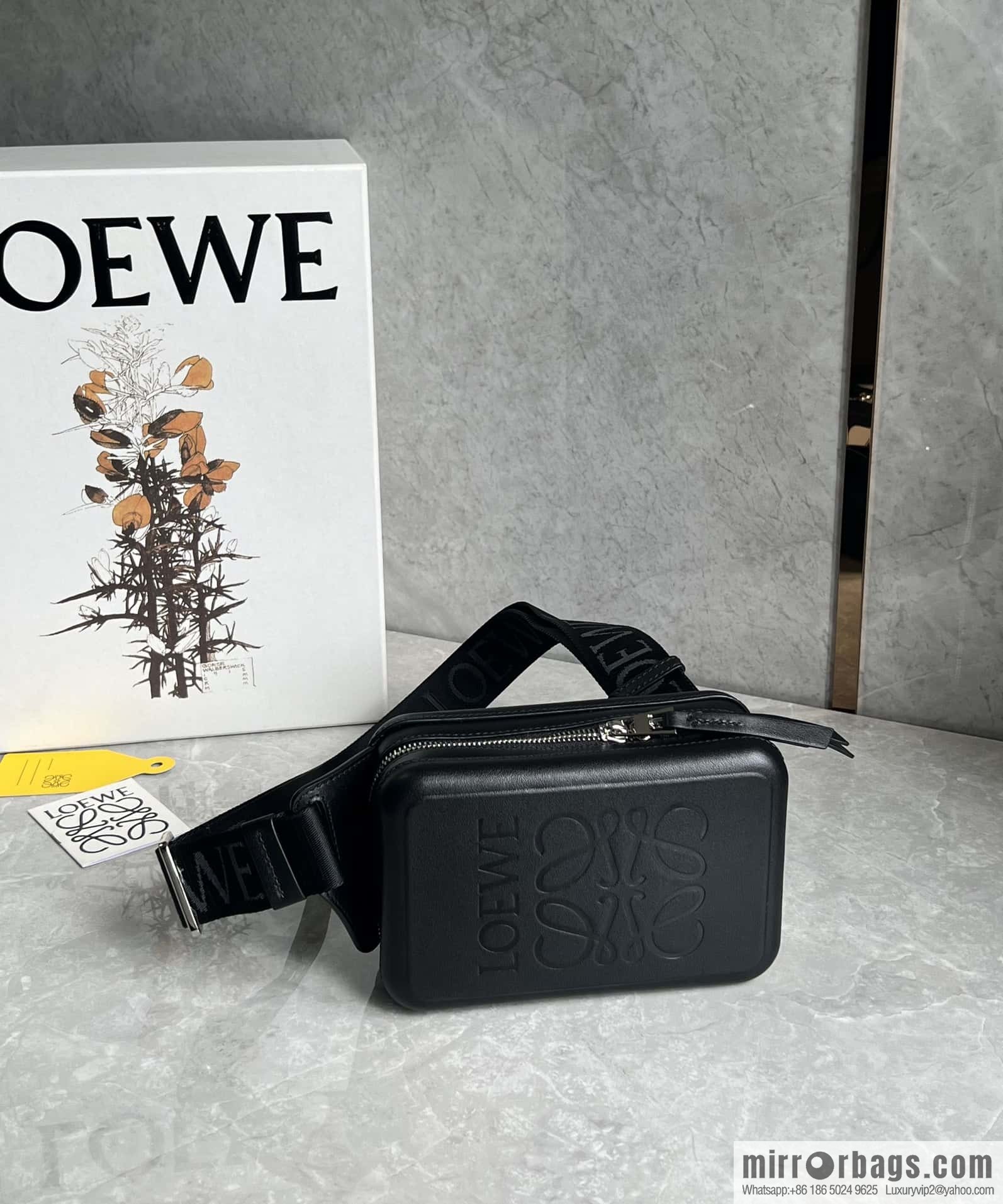 LOEWE Luo Jia Smooth Cow Leather Molded Sling Crossbody Bag 0902 Black