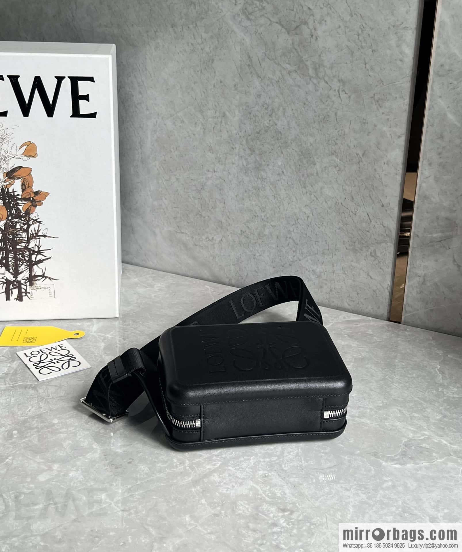 LOEWE Luo Jia Smooth Cow Leather Molded Sling Crossbody Bag 0902 Black