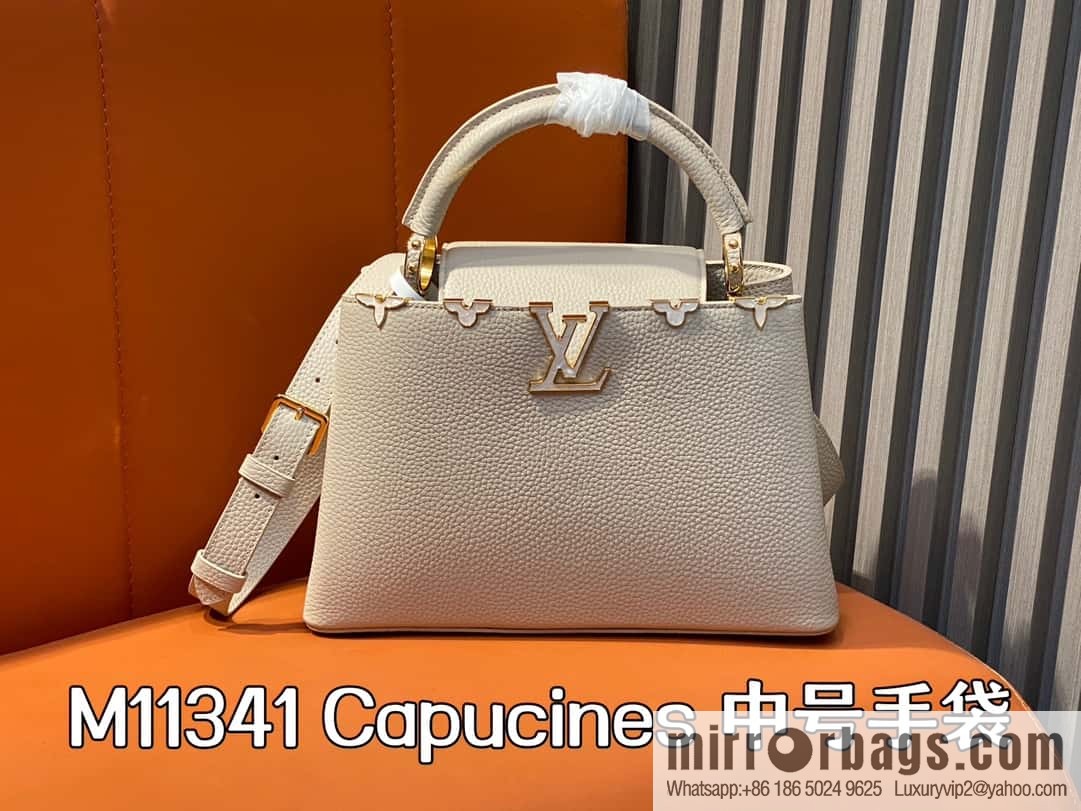 [Boutique‑grade] M11341 gray flower crown, full leather cap, that English series Capucines medium handbag