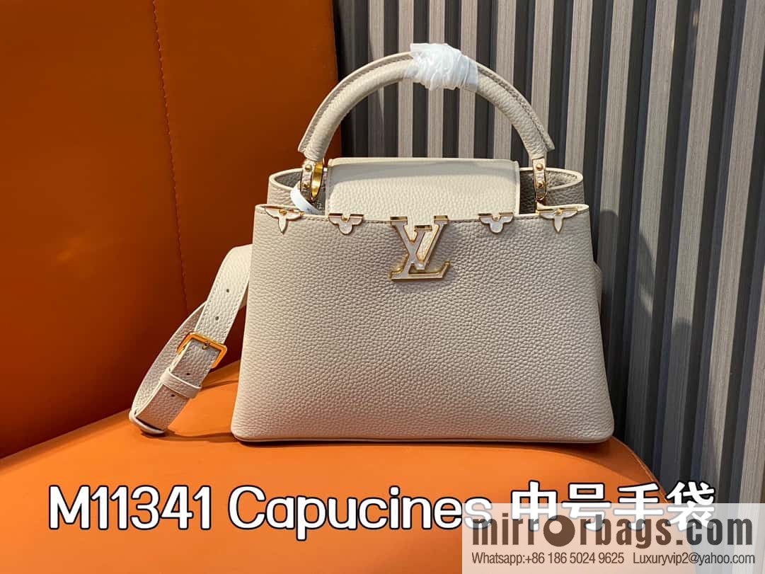 [Boutique‑grade] M11341 gray flower crown, full leather cap, that English series Capucines medium handbag