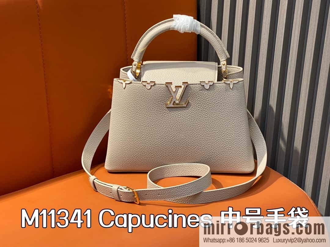 [Boutique‑grade] M11341 gray flower crown, full leather cap, that English series Capucines medium handbag