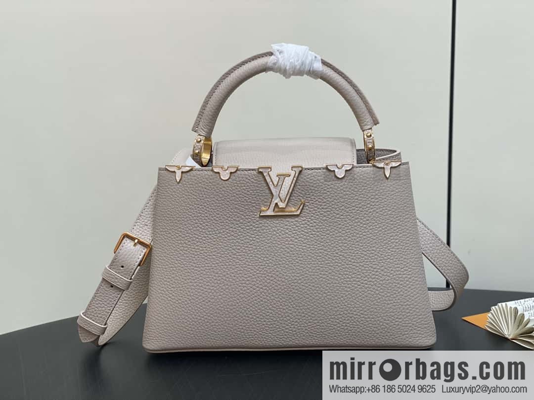 [Boutique‑grade] M11341 gray flower crown, full leather cap, that English series Capucines medium handbag