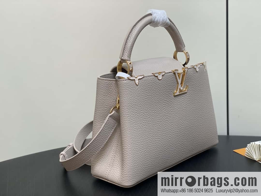[Boutique‑grade] M11341 gray flower crown, full leather cap, that English series Capucines medium handbag