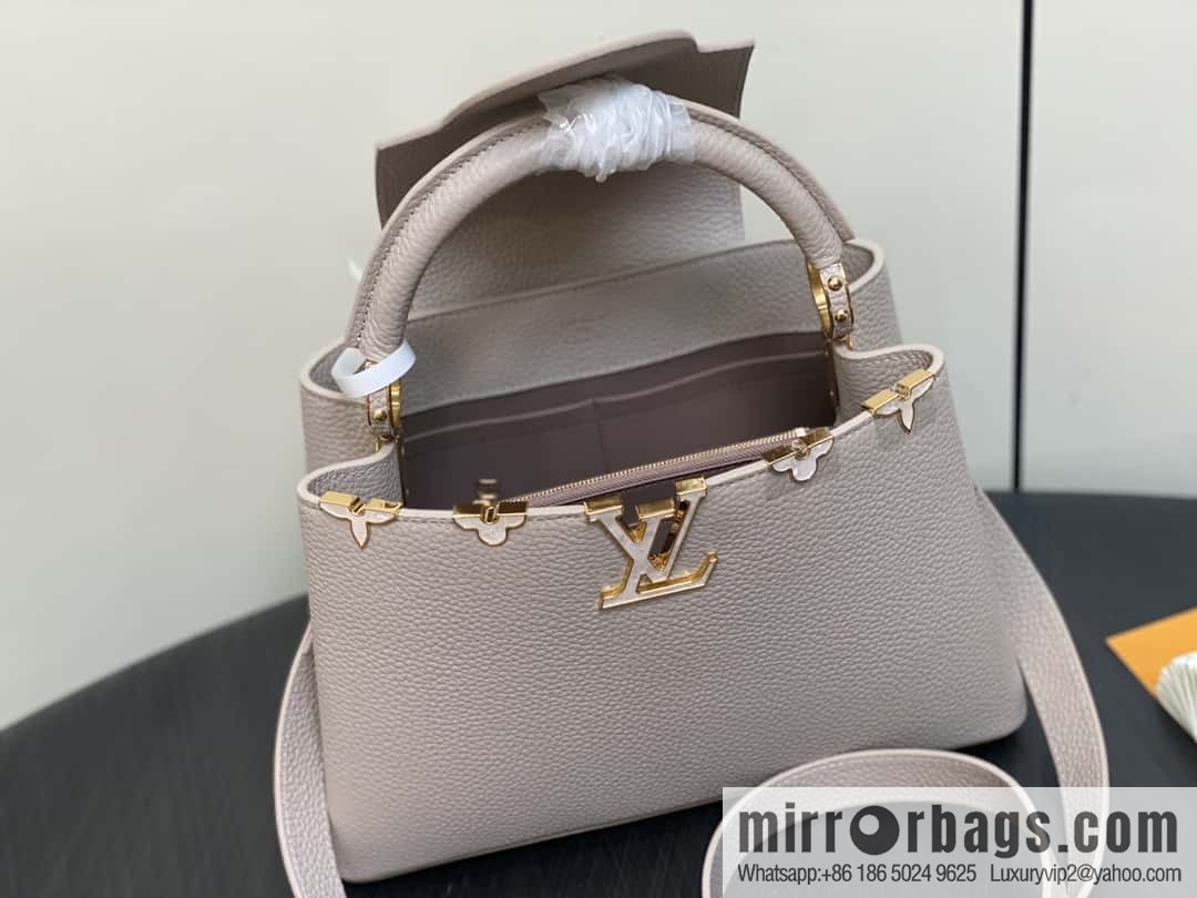 [Boutique‑grade] M11341 gray flower crown, full leather cap, that English series Capucines medium handbag