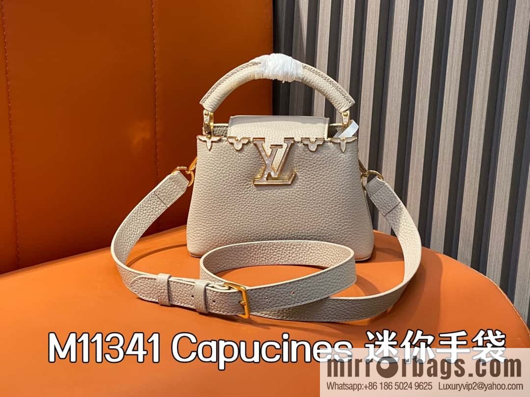 [Boutique‑grade] M11341 gray flower crown, full leather cap, that English series Capucines mini handbag