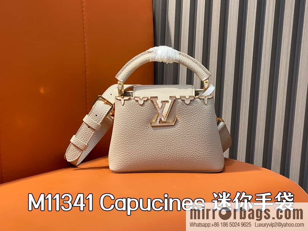 [Boutique‑grade] M11341 gray flower crown, full leather cap, that English series Capucines mini handbag