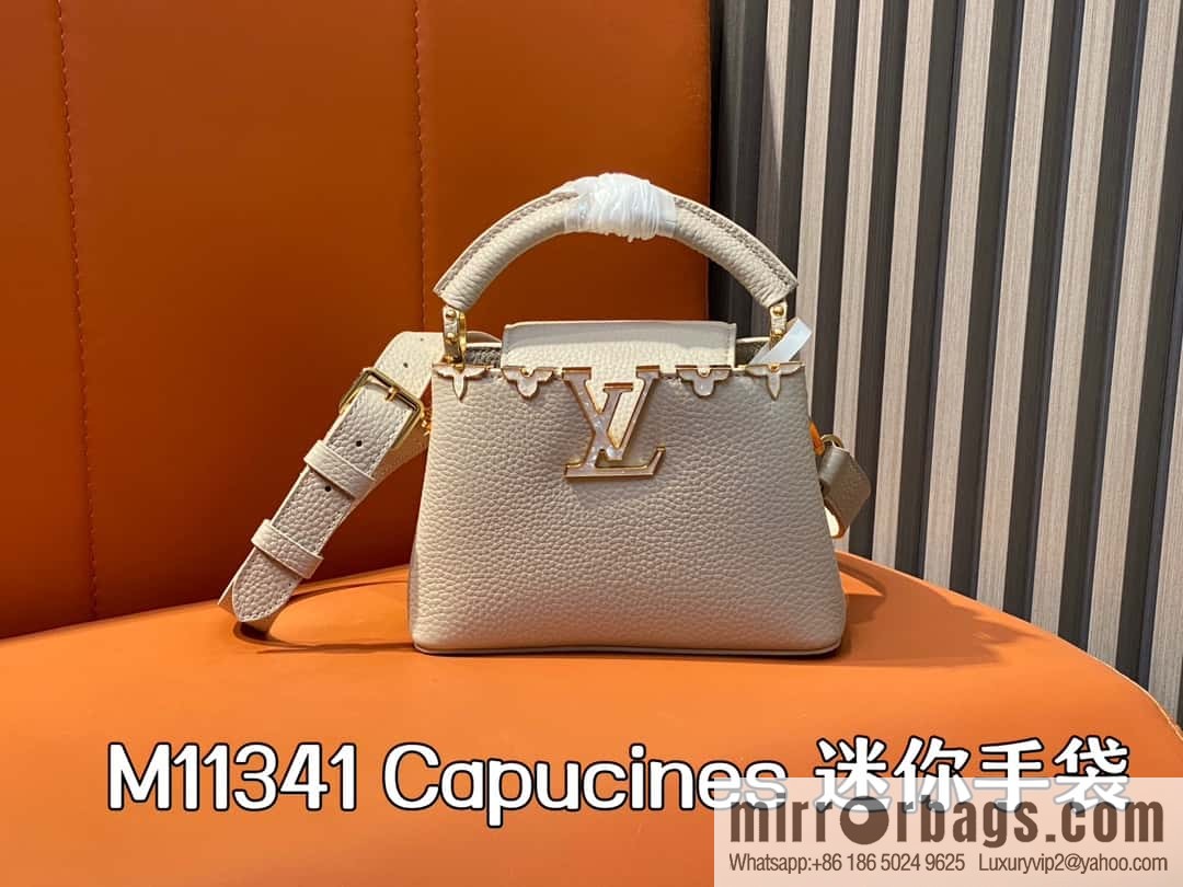 [Boutique‑grade] M11341 gray flower crown, full leather cap, that English series Capucines mini handbag