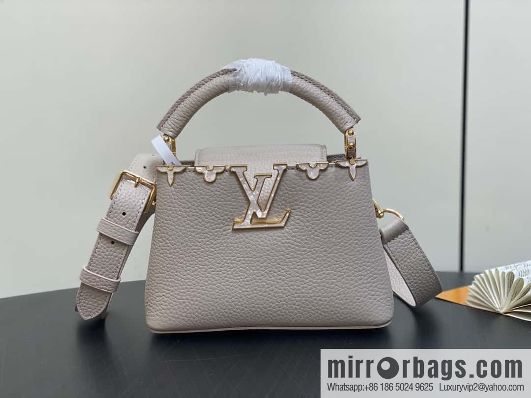 [Boutique‑grade] M11341 gray flower crown, full leather cap, that English series Capucines mini handbag