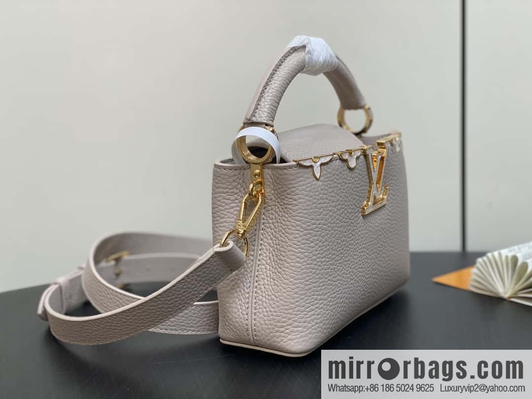 [Boutique‑grade] M11341 gray flower crown, full leather cap, that English series Capucines mini handbag