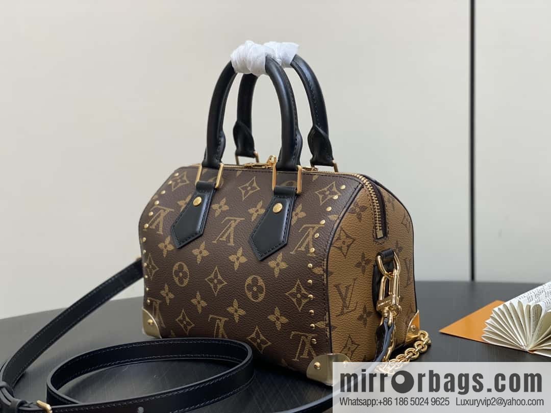 [Boutique‑grade] M13146 presbyopia black leather, catwalk pillow bag series Speedy 20 rivet show Lv pillow